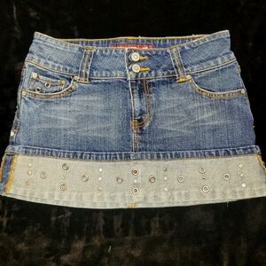 Blue and Tan Embellished Sequin Mini Skirt